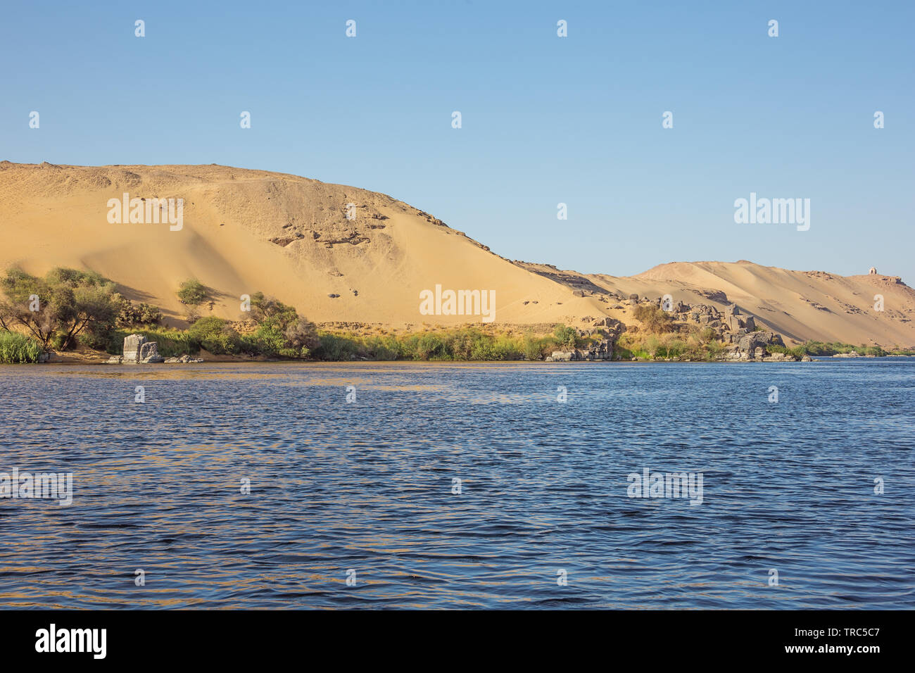 The desert with the shore of the Nile close to Aswan Stock Photo