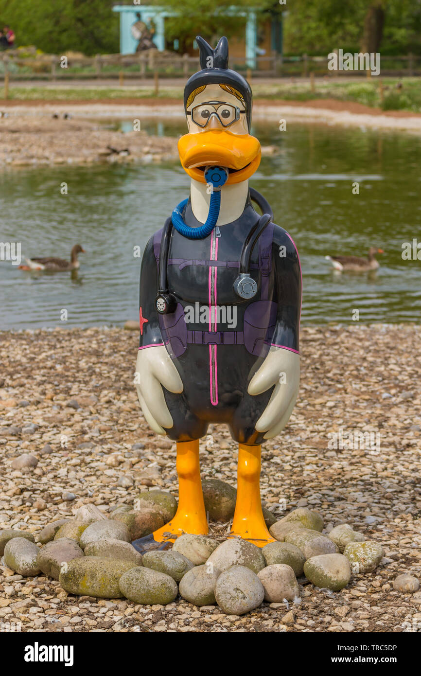 Dusty Duck at Slimbridge, created by Aardman Animations and designed by celebrities. Stock Photo