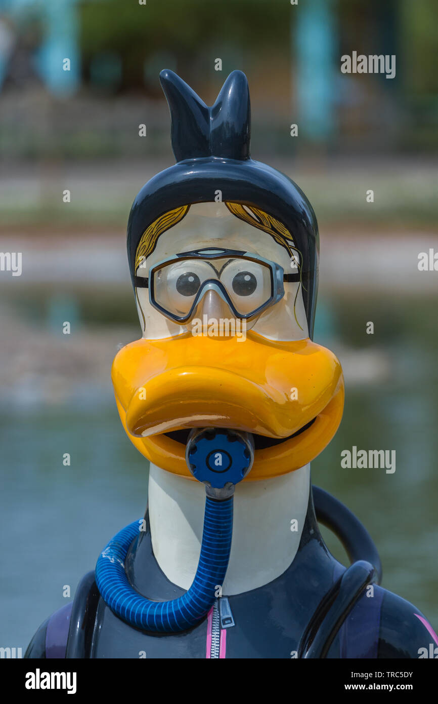 Dusty Duck at Slimbridge, created by Aardman Animations and designed by celebrities. Stock Photo