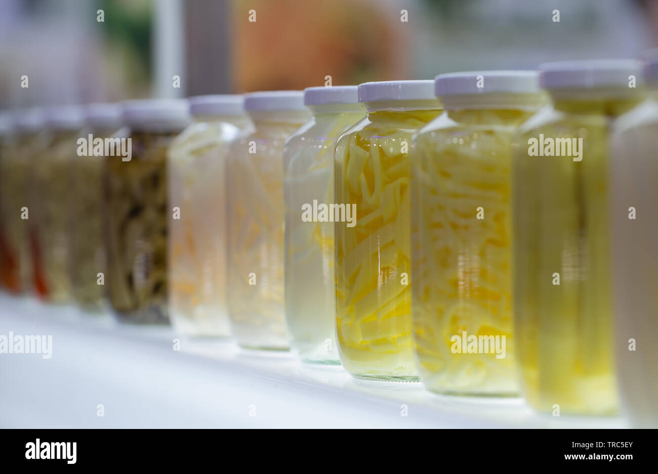Different preserved food, pickled vegetable in jars Stock Photo Alamy