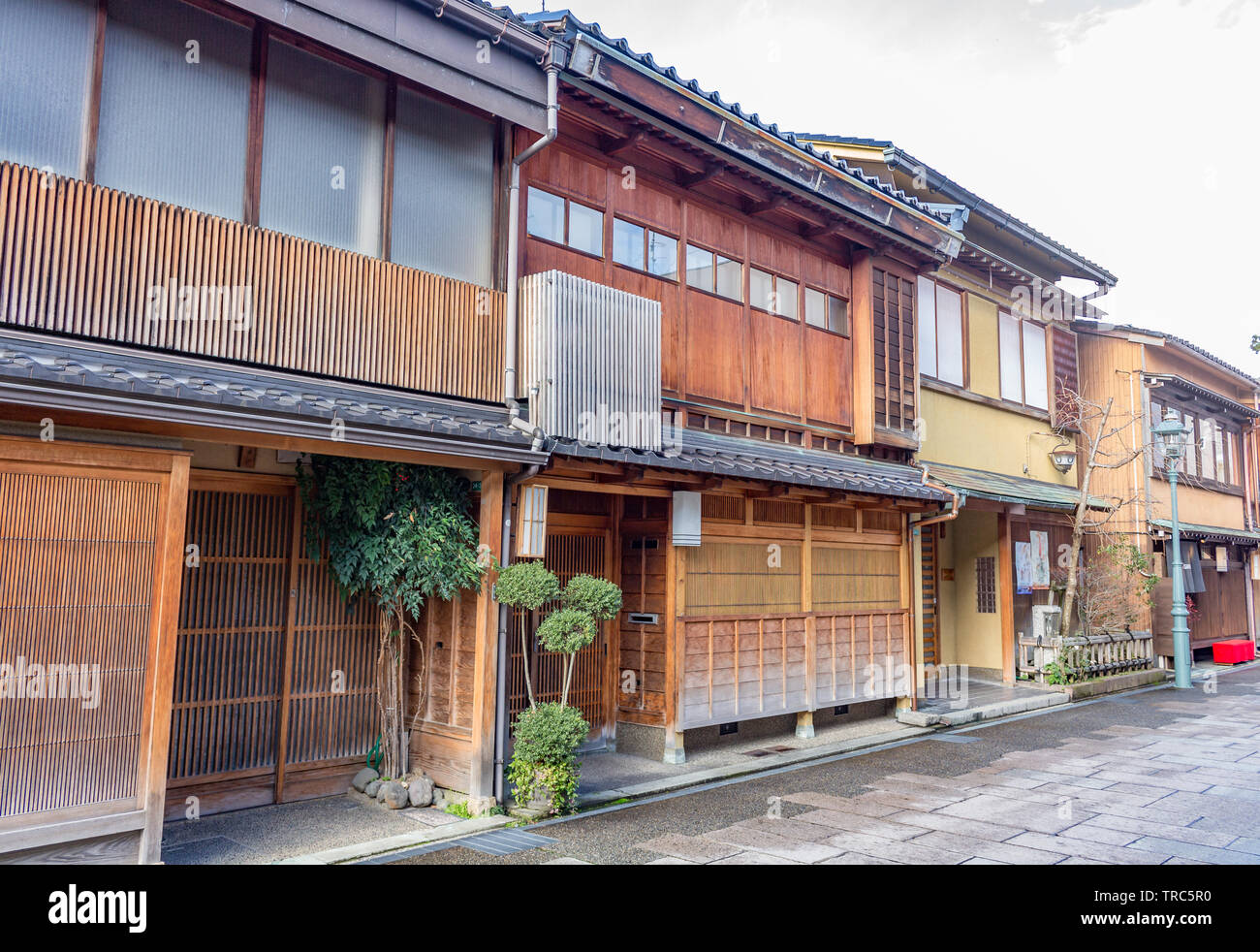 Teahouses in the nishi chaya traditional teashouse and geisha district, Kanazawa, Ishikawa Prefecture, Western, Japan. Stock Photo