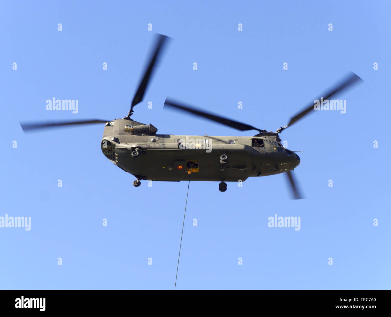 Seville, Spain; May 31st, 2019: CH47 Chinook helicopter from Spanish Army in military exhibition on the occasion of the day of the armed forces on the Stock Photo