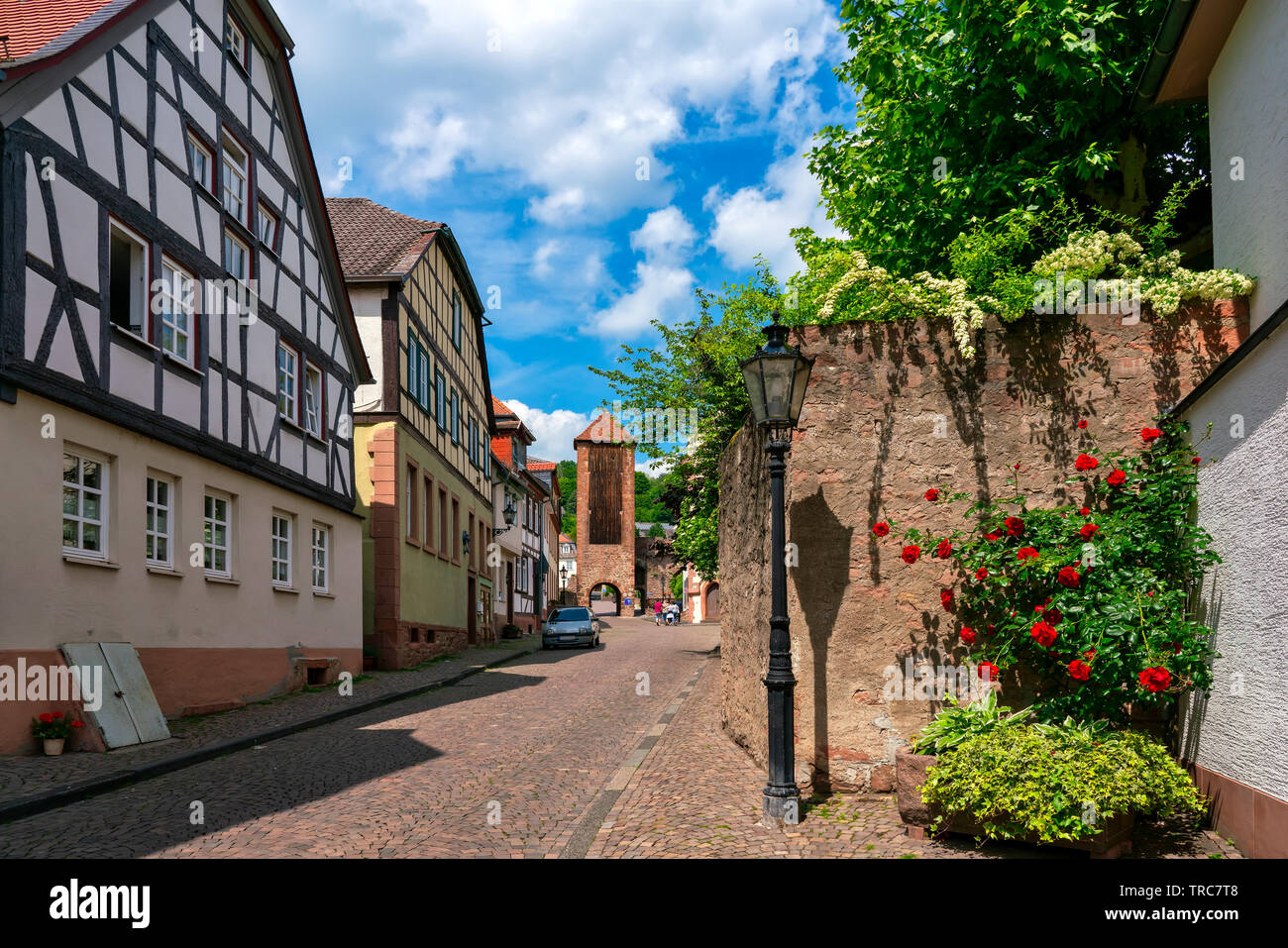 Inner Timber Gate and  old historic houses from public area in Gelnhausen Stock Photo