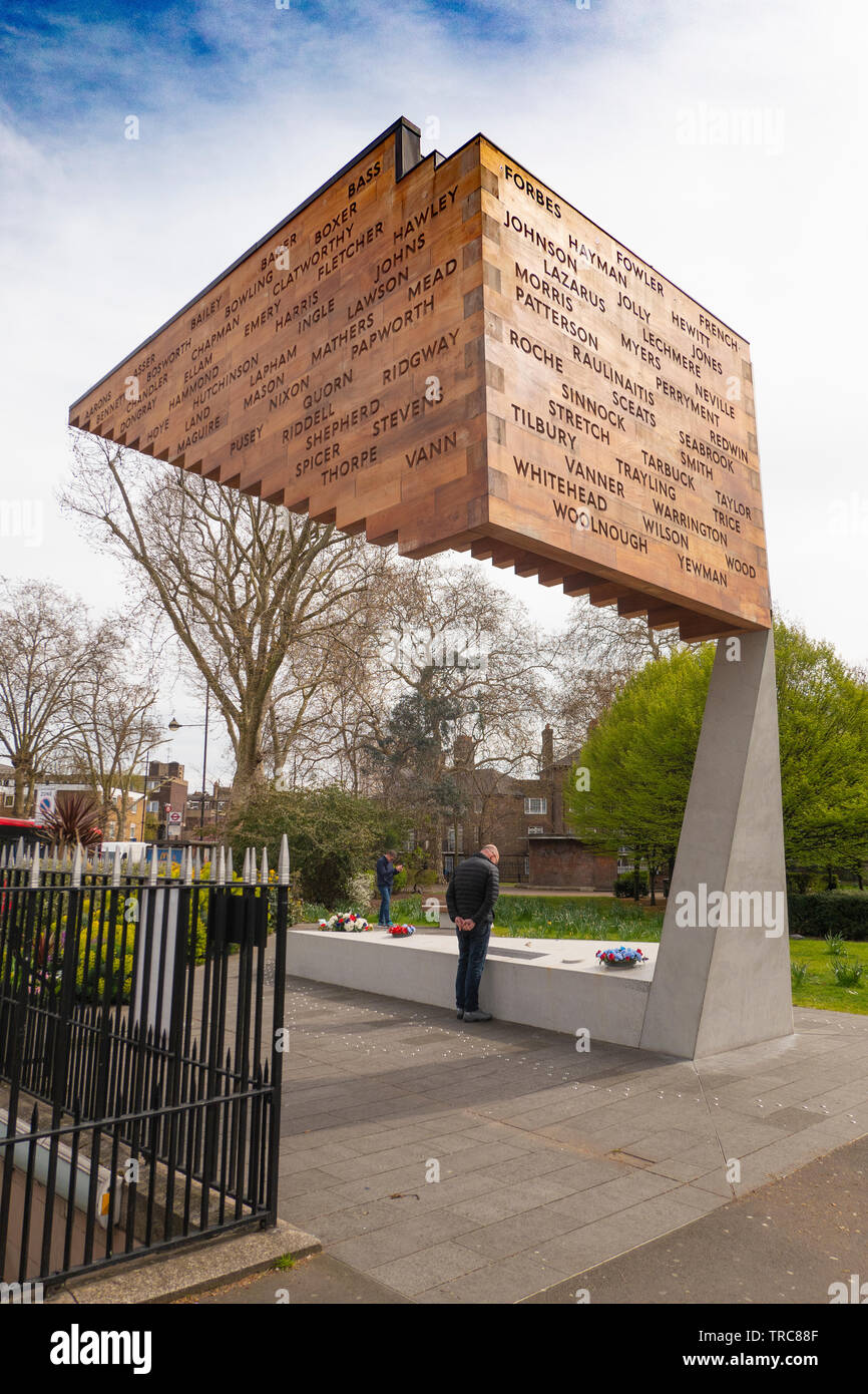 The Bethnal Green Memorial 'Stairway to Heaven' in Bethnal Green Gardens. Bethnal Green underground shelter disaster of 3 March 1943 Stock Photo