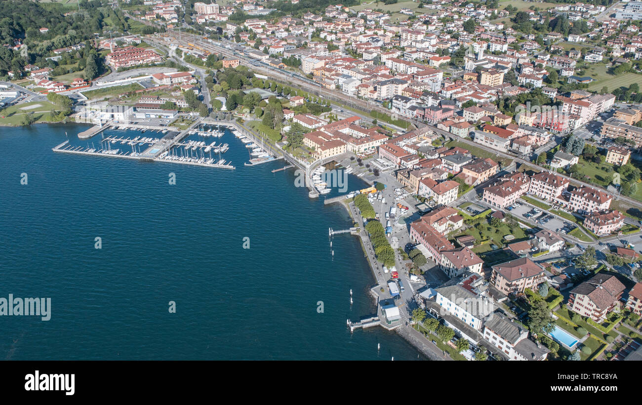 Lake of Como, little port and village of Colico Stock Photo