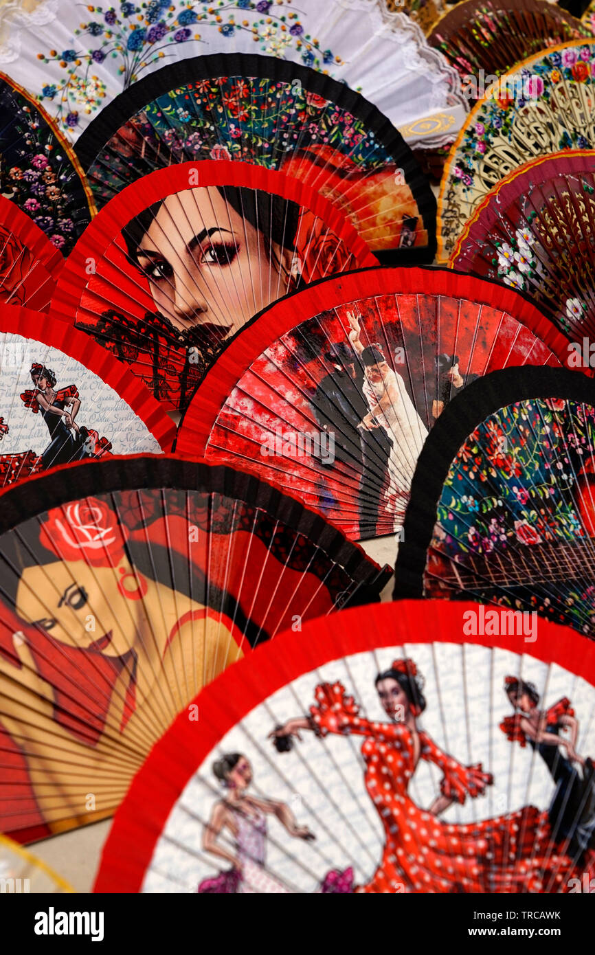 flamenco hand fan display, Seville , Andalucia,Spain,Europe Stock Photo