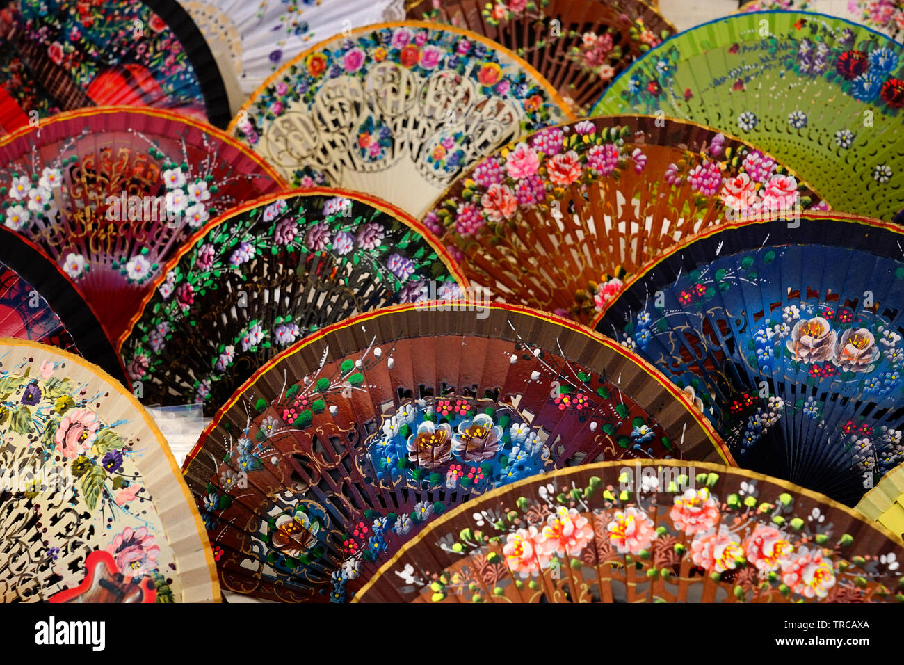 flamenco hand fan display, Seville , Andalucia,Spain,Europe Stock Photo