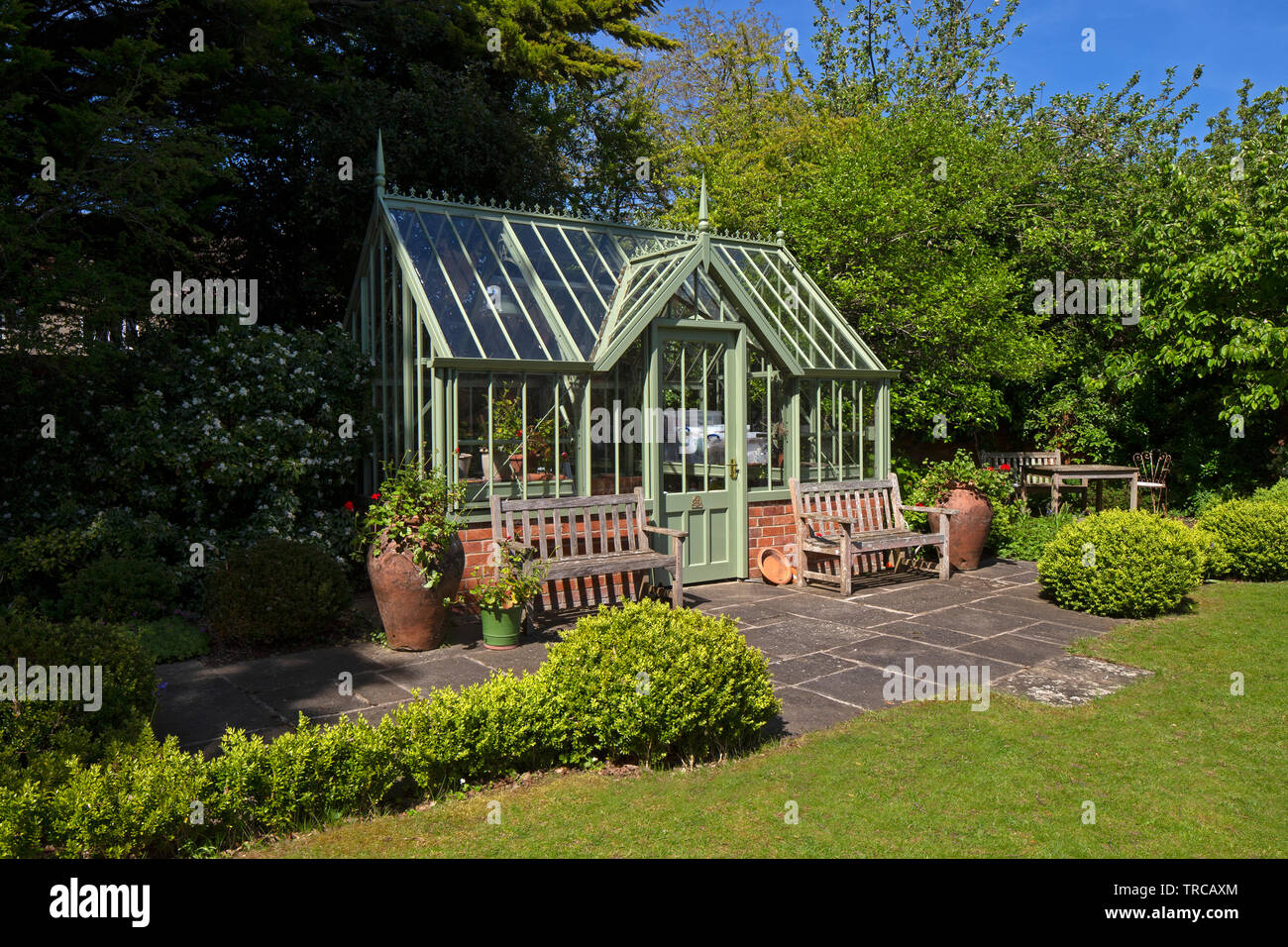 greenhouse in English garden, England Stock Photo