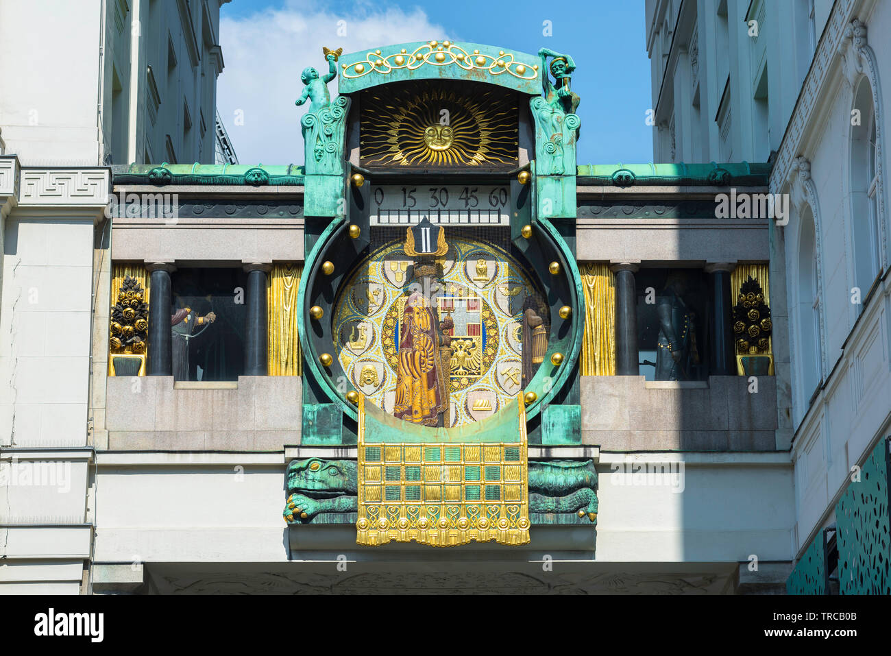 Anker Clock Vienna, view of the Anker Clock (Ankeruhr), a huge art nouveau  clock sited in Hoher Markt in the Innere Stadt area of Vienna, Austria  Stock Photo - Alamy