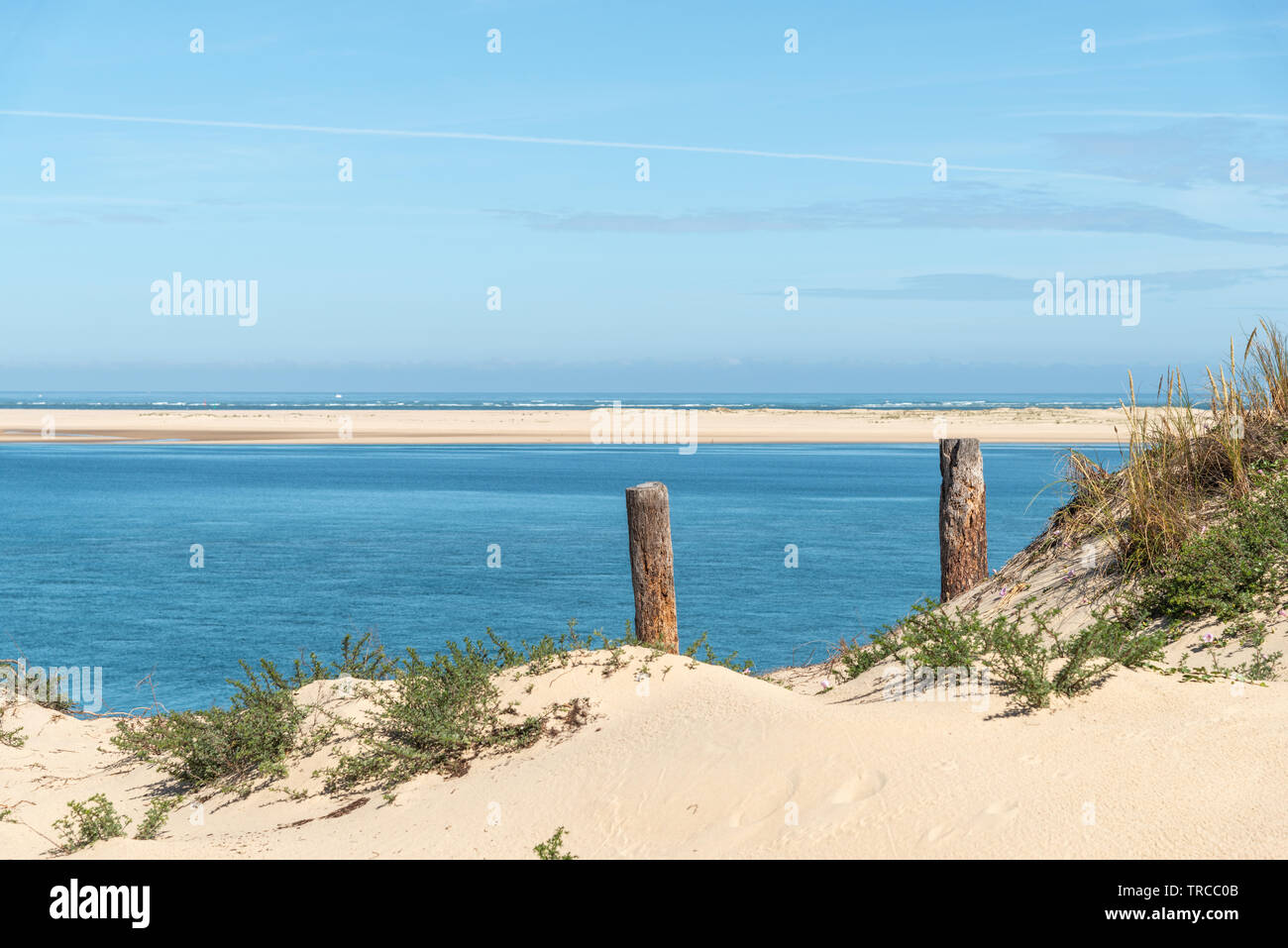 Arcachon Bay (France), the beach 'Petit Nice' close to the dune of Pilat and facing the sandbank of Arguin Stock Photo