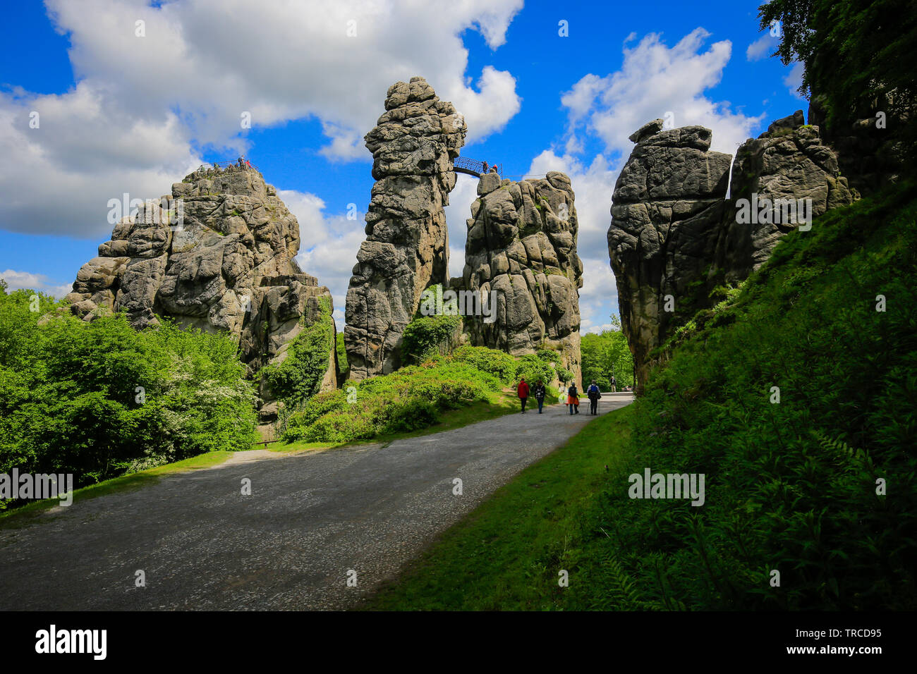 Horn-Bad Meinberg, Lipperland, North Rhine-Westphalia, Germany - Externsteine, a striking sandstone rock formation in the Teutoburg Forest and as such Stock Photo