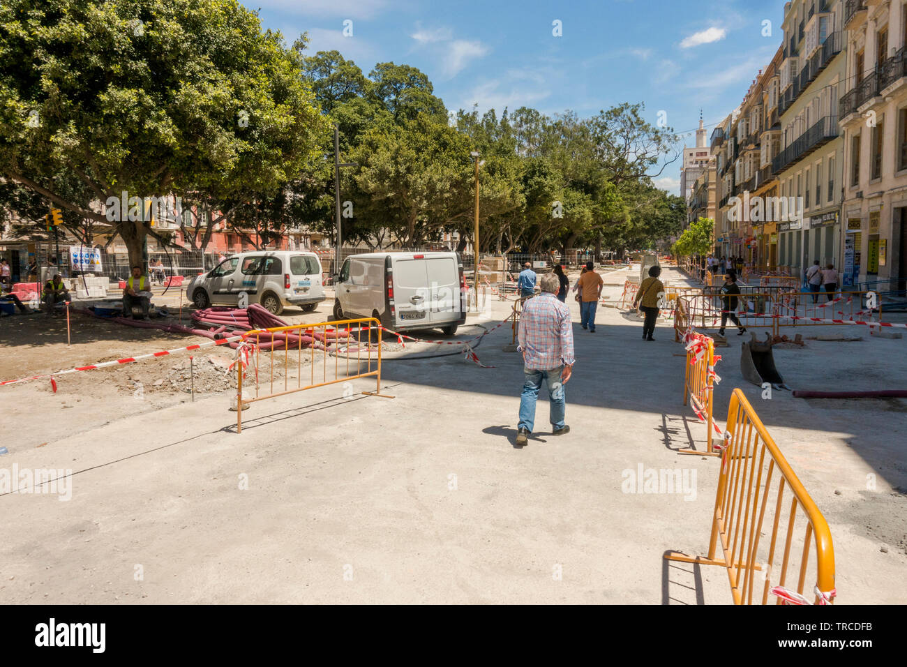 Malaga Spain. Malaga city center under construction.part of La Alameda Principal pedestrianised, Andalusia, Spain. Stock Photo