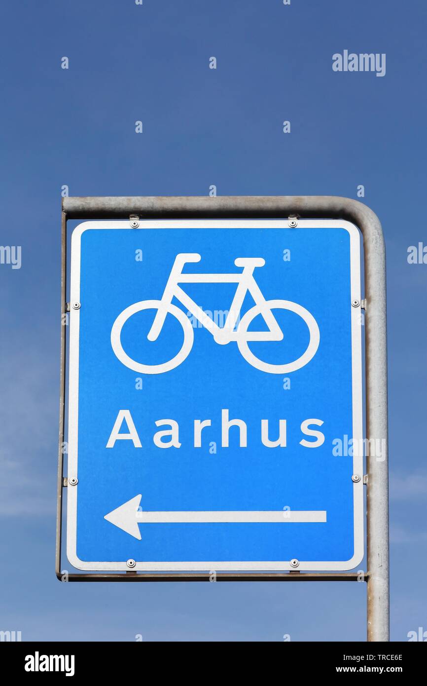 Bike lane sign to Aarhus city in Denmark Stock Photo Alamy