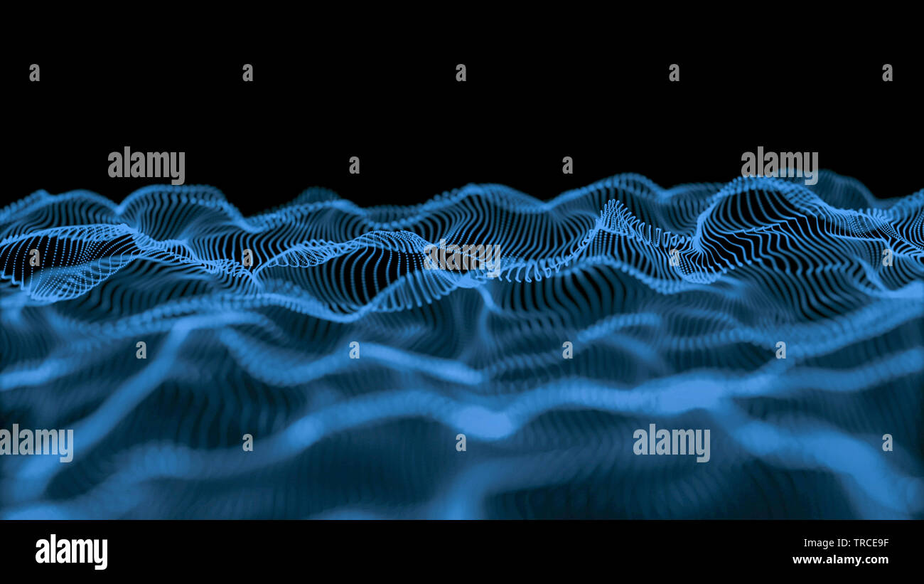 blue particle wave bokeh background and texture, illustration particles selective focus wave Stock Photo