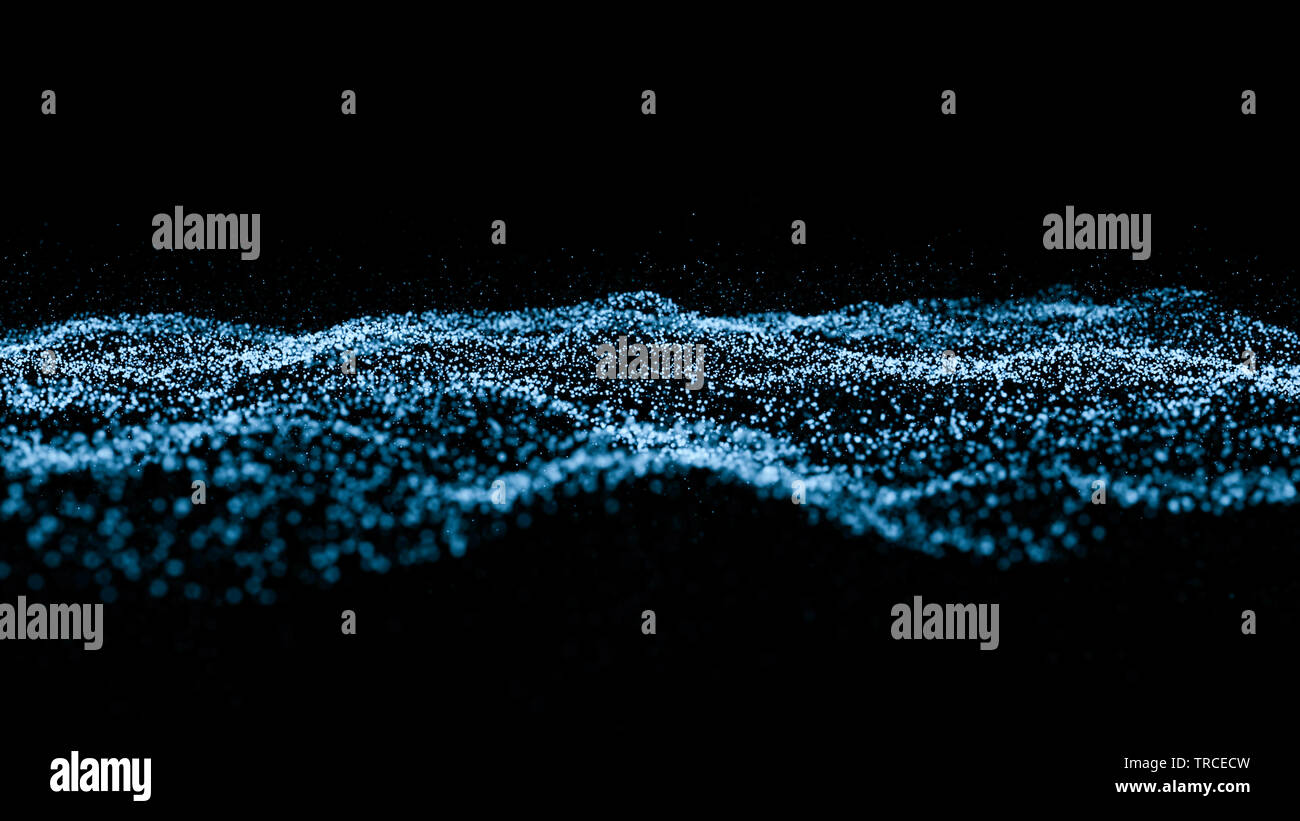 blue particle wave bokeh background and texture, illustration particles selective focus wave on black background Stock Photo