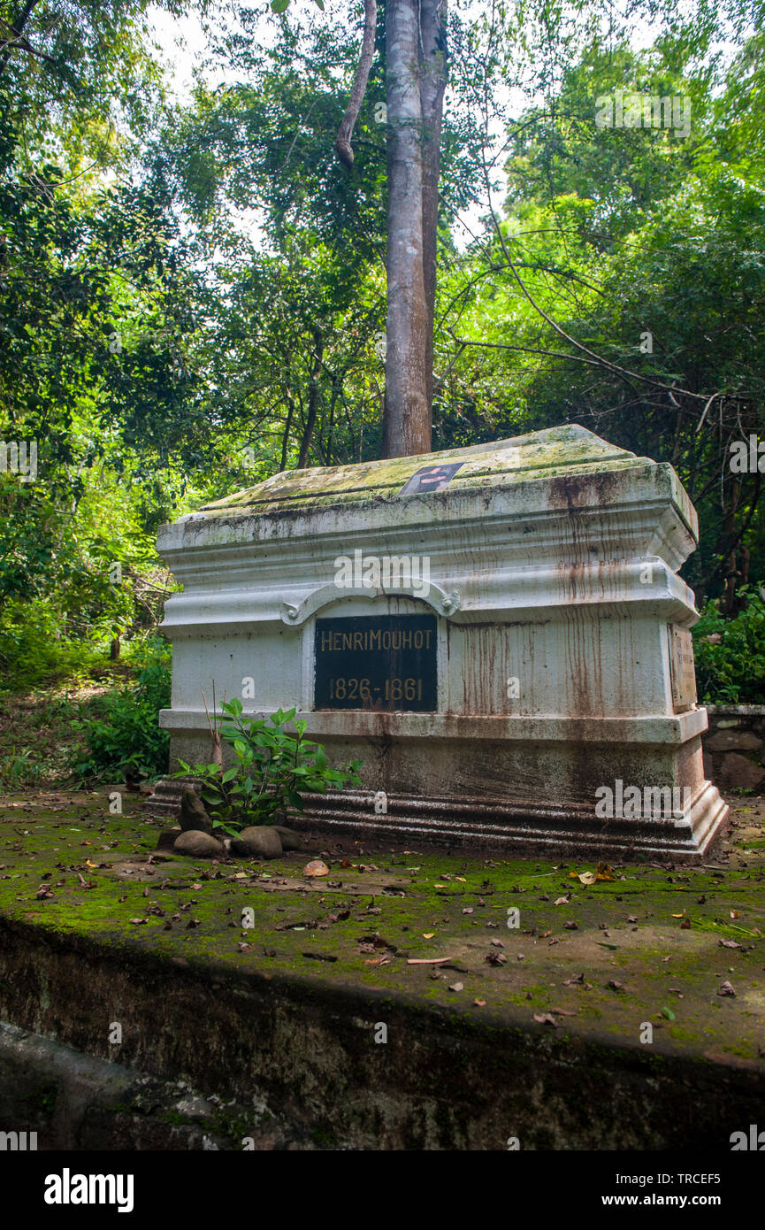 The tomb of Henri Mouhot, French naturalist and explorer of the mid-19th century who died of malaria outside of Luang Prabang in 1861. Stock Photo