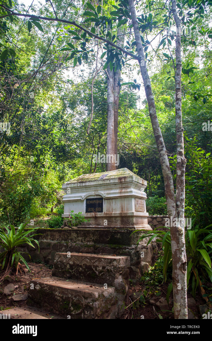 The tomb of Henri Mouhot, French naturalist and explorer of the mid-19th century who died of malaria outside of Luang Prabang in 1861. Stock Photo