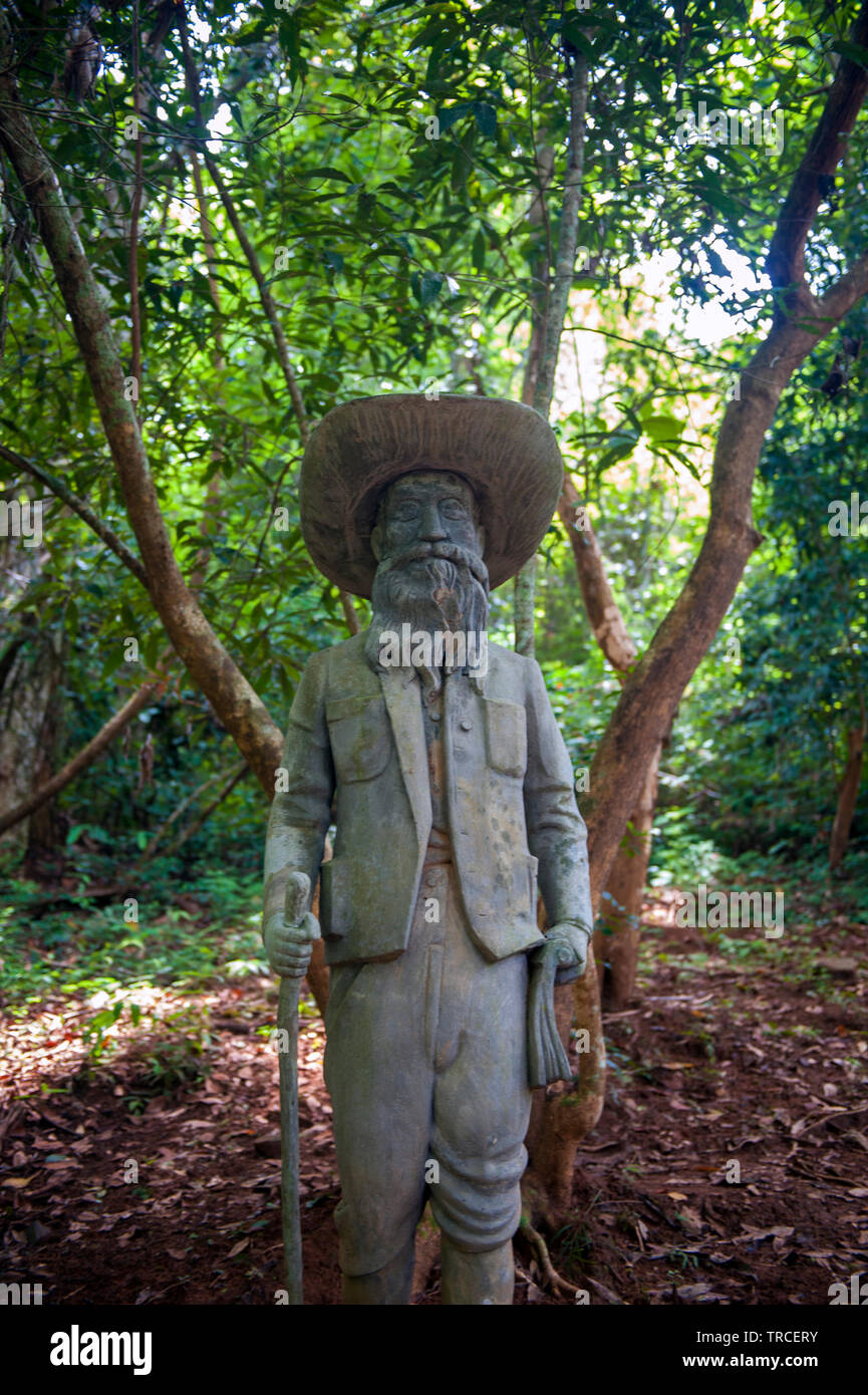 A statue of Henri Mouhot, French naturalist and explorer of the mid-19th century who died of malaria outside of Luang Prabang in 1861. Laos PDR. Stock Photo