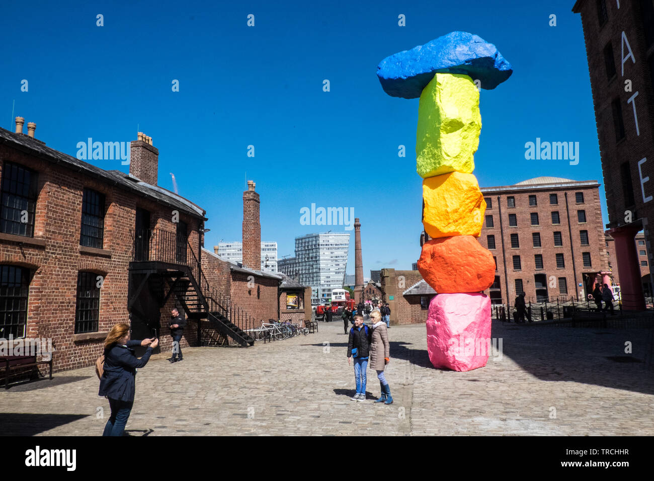 Liverpool Mountain by Ugo Rondinone’s,courtyard next to @tateliverpool,The Tate,Tate,Art,Gallery,outdoor,outdoors,exhibit,exhibition,Liverpool,England Stock Photo