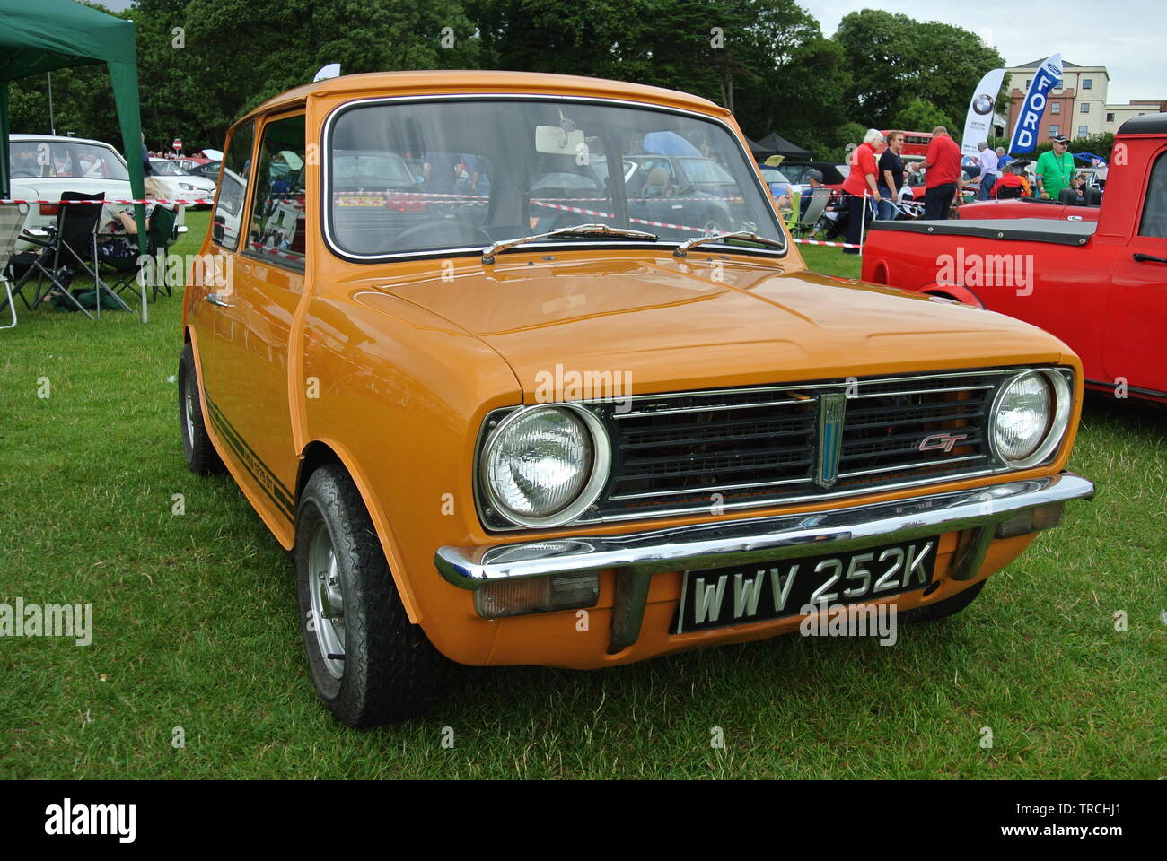 An Austin Mini 1275 GT parked up on display at Riviera classic car show