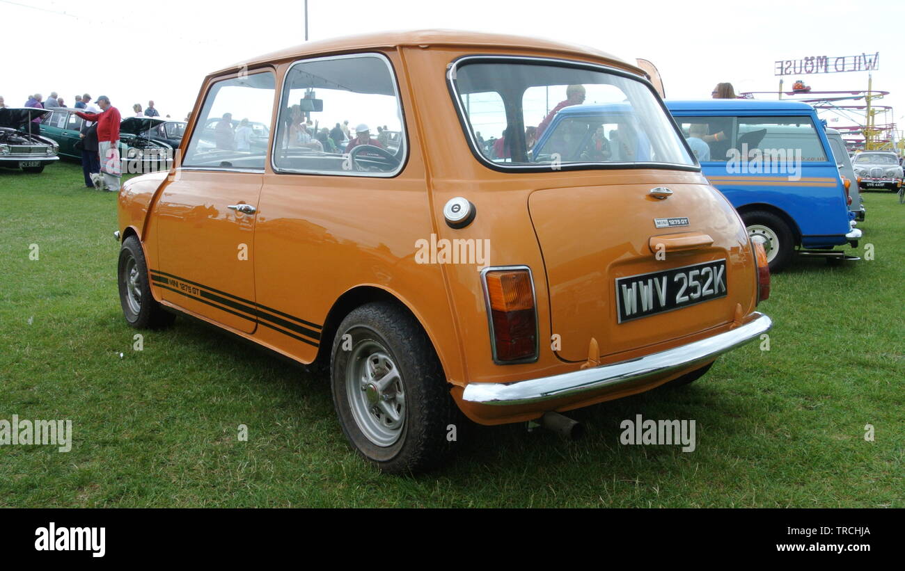 An austin mini 1275 gt parked up on display at riviera classic car show