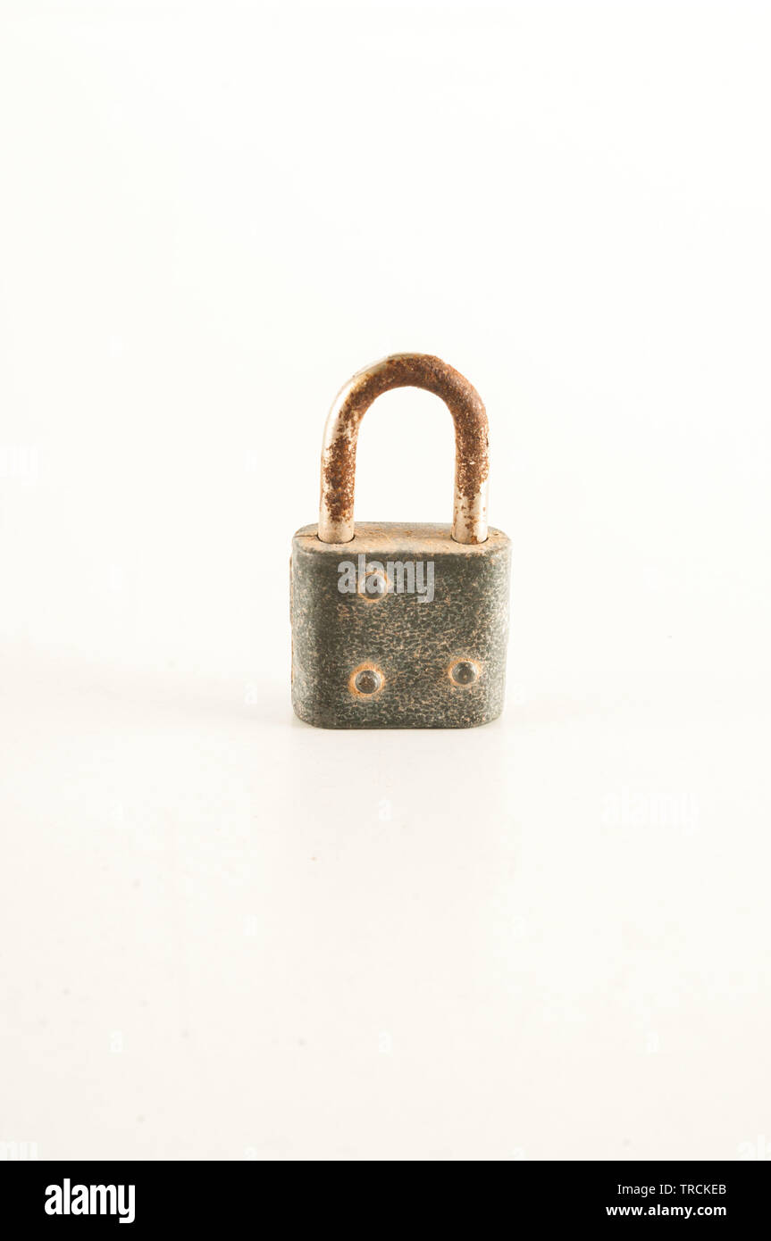 vintage metal steel lock padlock on white background Stock Photo - Alamy