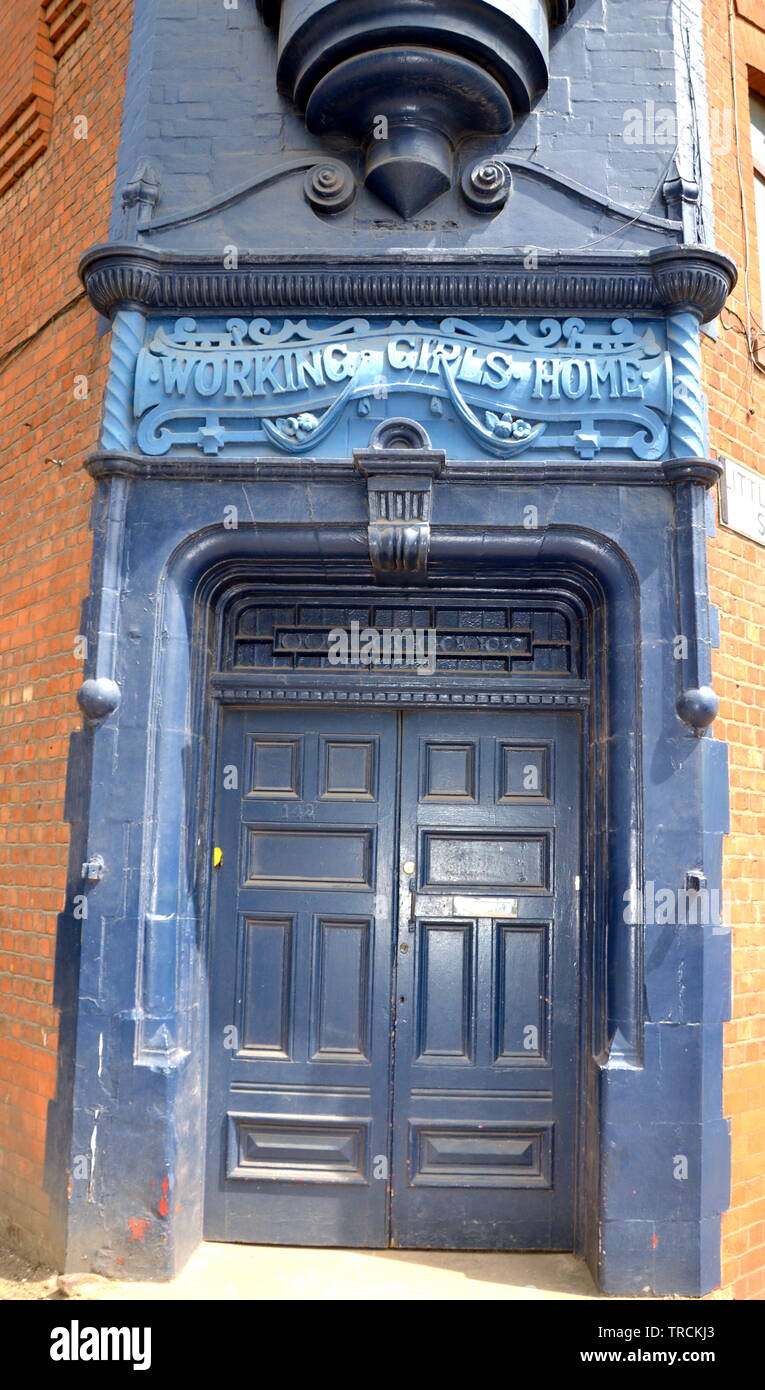 Doorway of the 'Working Girls Home' on Dantzic Street in Manchester, uk, established in Victorian times as safe accommodation for servant girls Stock Photo