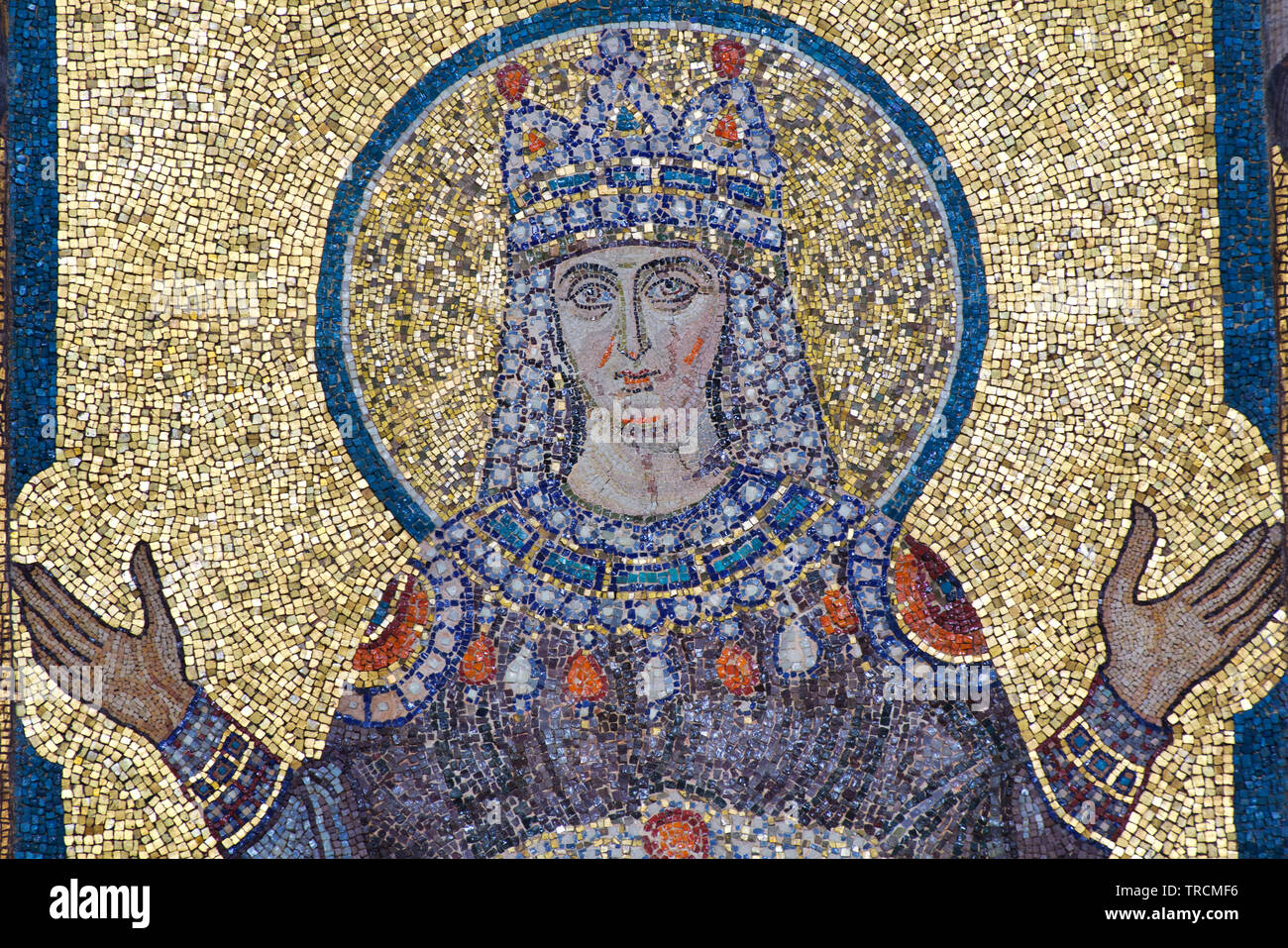 The oldest image of St Mary in Florence -705 AD- depicted like a Byzantine Empress (mosaic coming from the Constantinian Basilica of StPeter in Rome) Stock Photo