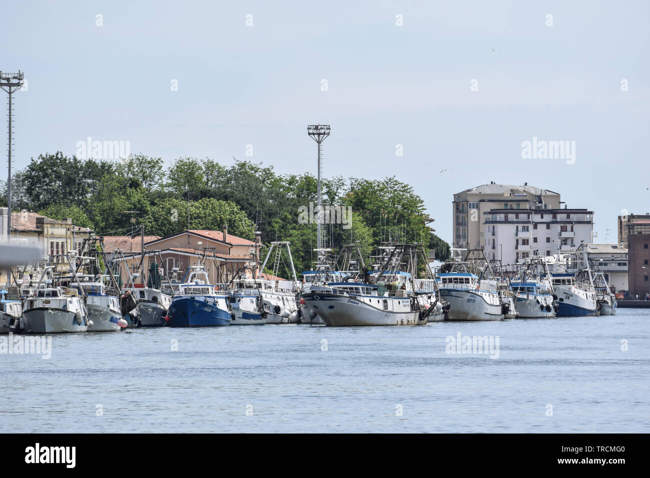 Fishing on river, Delta del Po Area, Comacchio, Emilia-Romagna, Italy. June 2019 Stock Photo