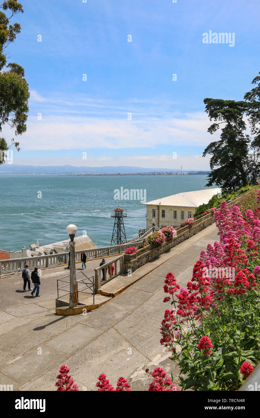 Guardhouse & Dock, Alcatraz, San Francisco Bay, California Stock Photo