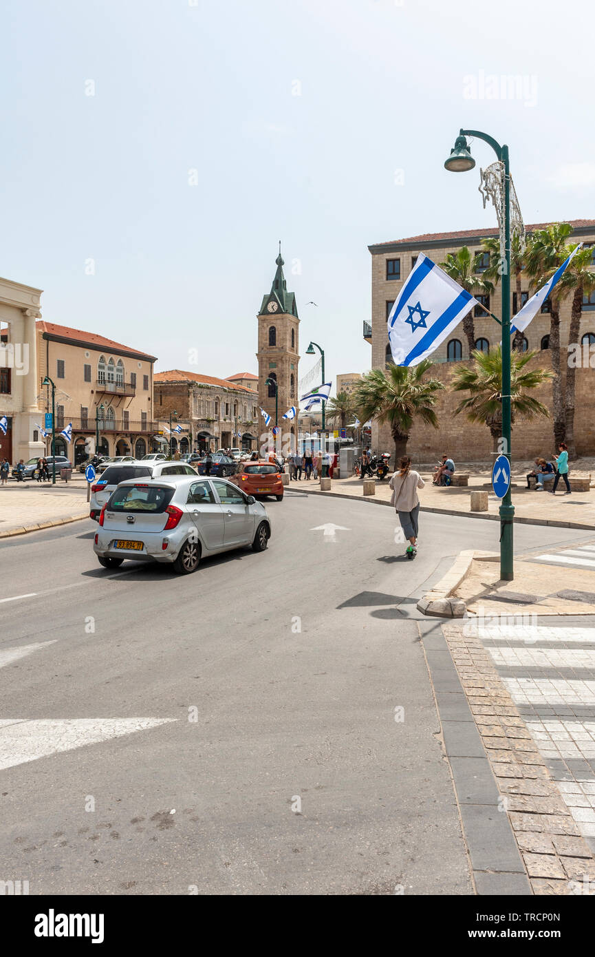 Israel, Tel Aviv - 24 April 2019: Jaffa clock tower on Yeffet street Stock Photo