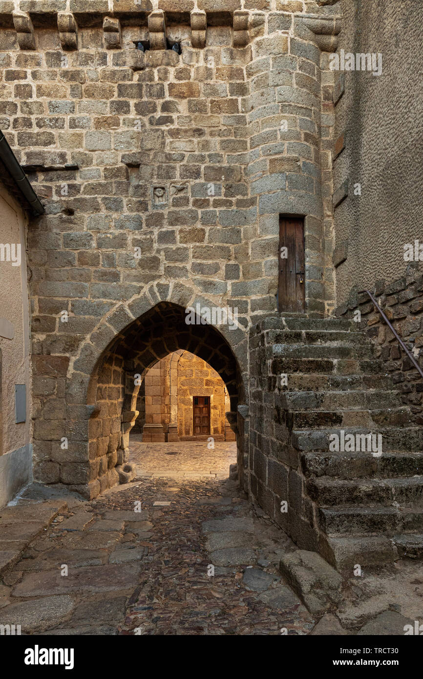 Ancient door of the medieval walls in the historical town of San Felices de los Gallegos. Salamanca. Spain. Stock Photo