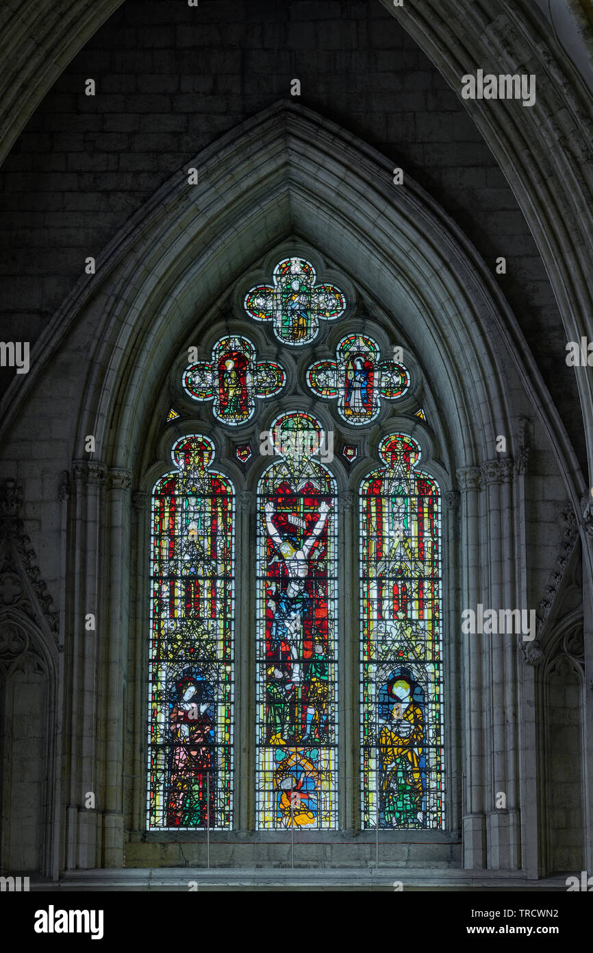 Medieval stained glass window at York minster cathedral, England, of