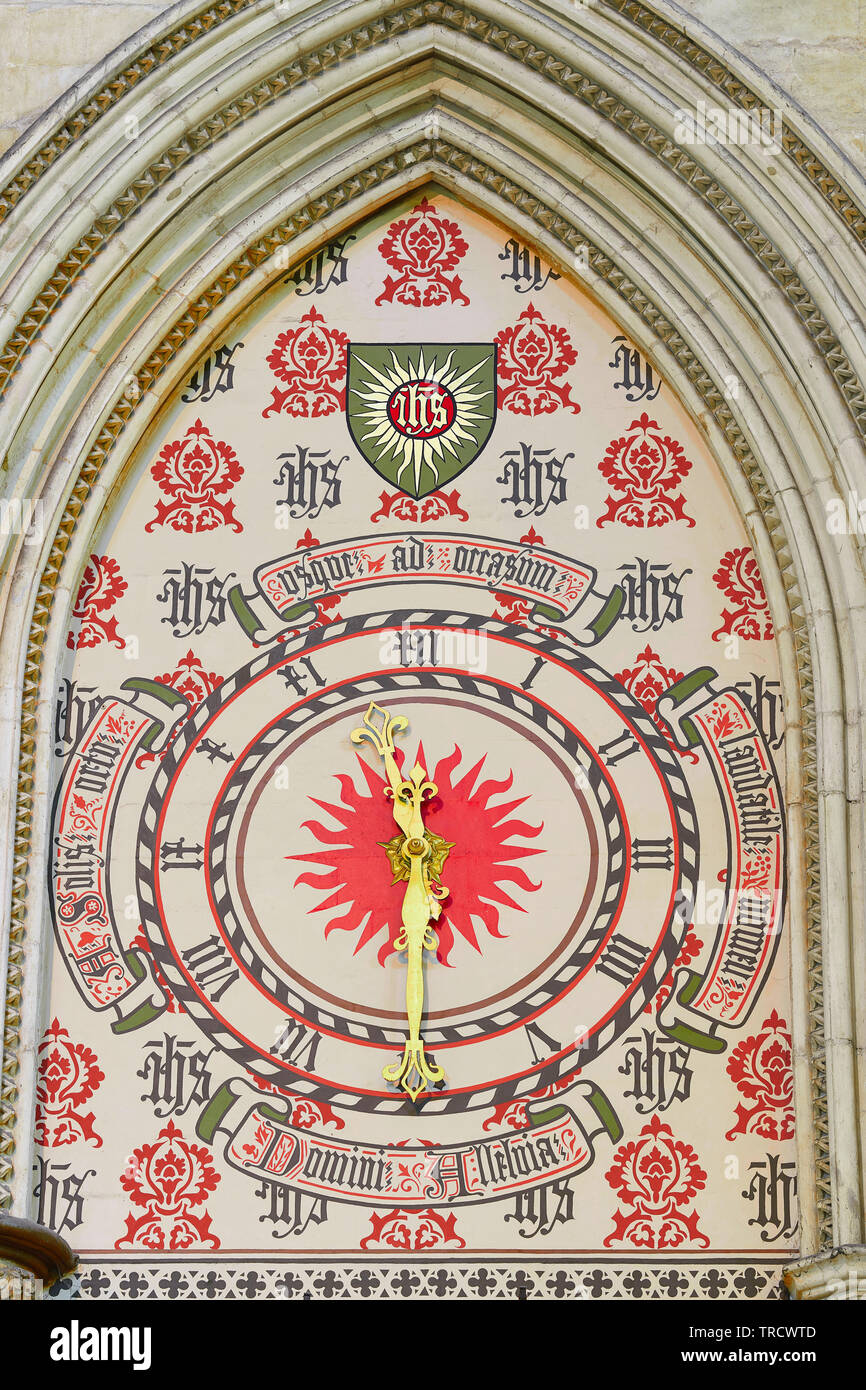 Clock in the north transept of York minster cathedral, England, showing a time of 11.30 am, half past eleven in the morning Stock Photo