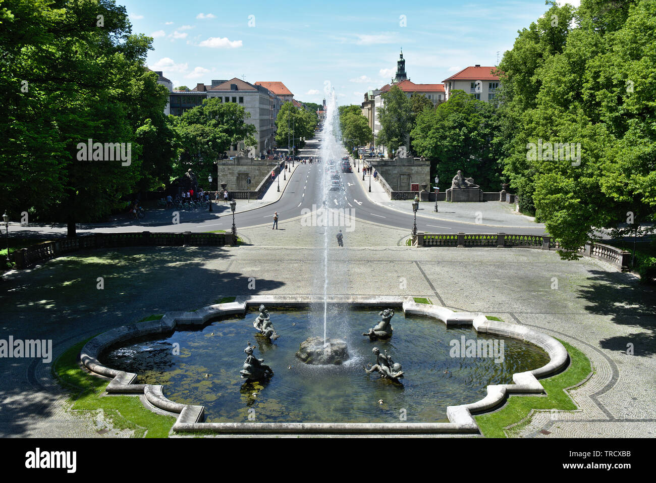 Angel of peace monument fountain with view to the city center in Munich, Germany Stock Photo