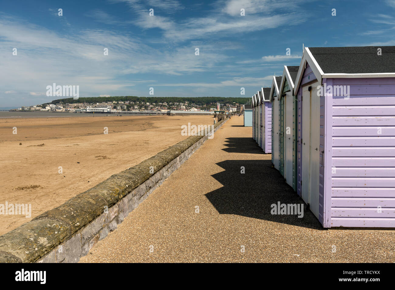 The colourful Beach Huts at Weston Super Mare, Somerset, England, UK Stock Photo