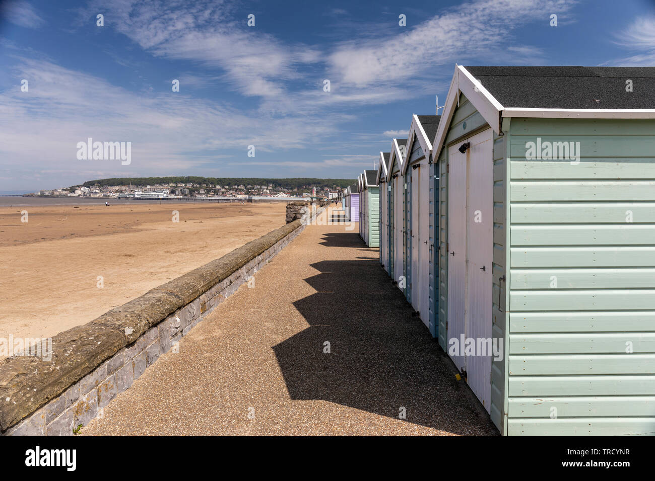 The colourful Beach Huts at Weston Super Mare, Somerset, England, UK Stock Photo