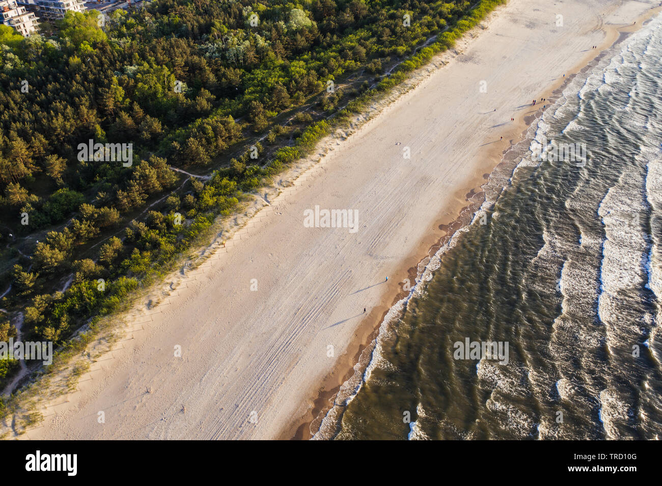Aerial shot of northern coastline of the Baltic Sea, on the Poland/Germany border. Stock Photo