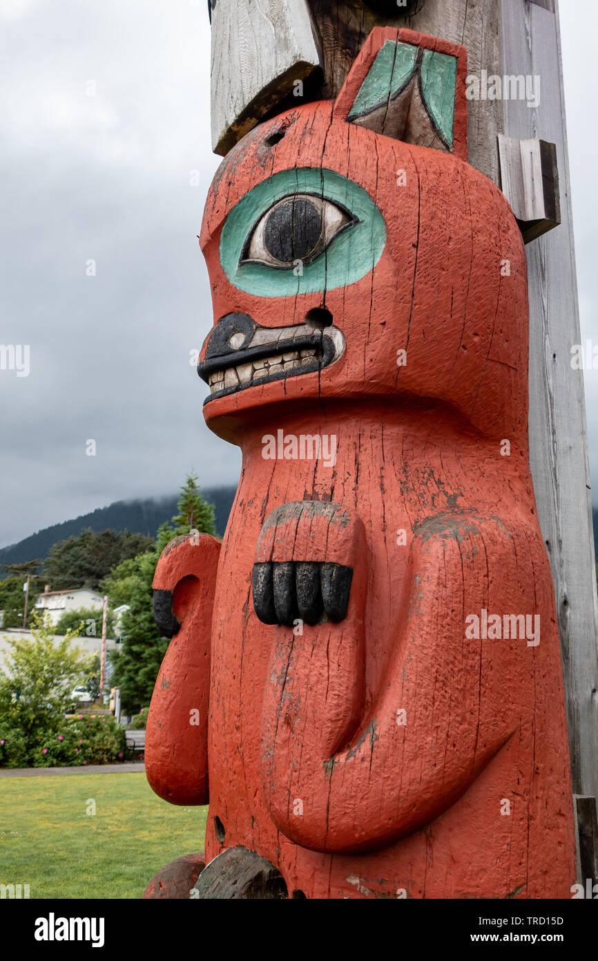 The Baranov Totem Pole in Downtown Sitka, Alaska Stock Photo - Alamy