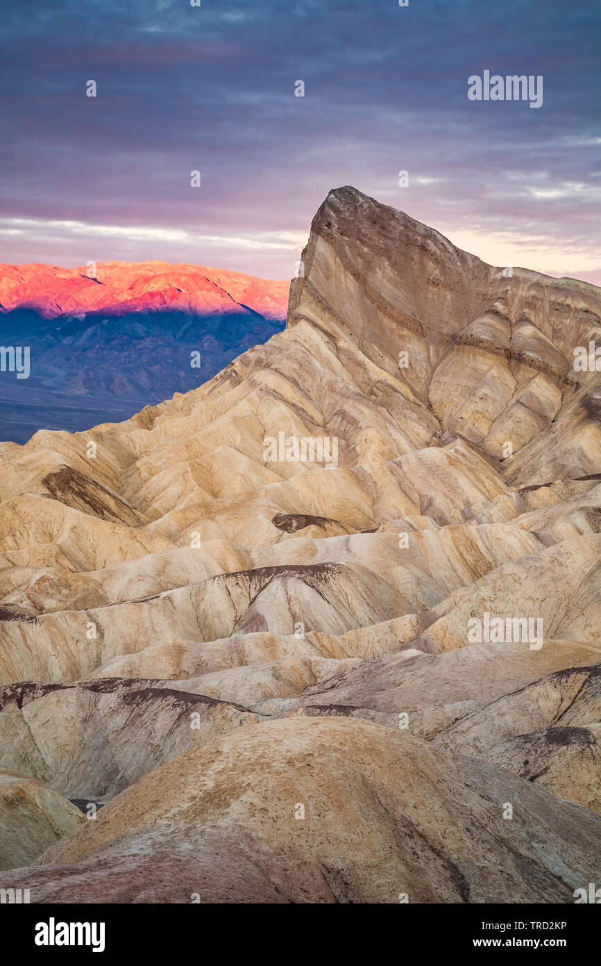 Manly Beacon and badlands, Zabriskie Point, Death Valley National Park, California USA Stock Photo