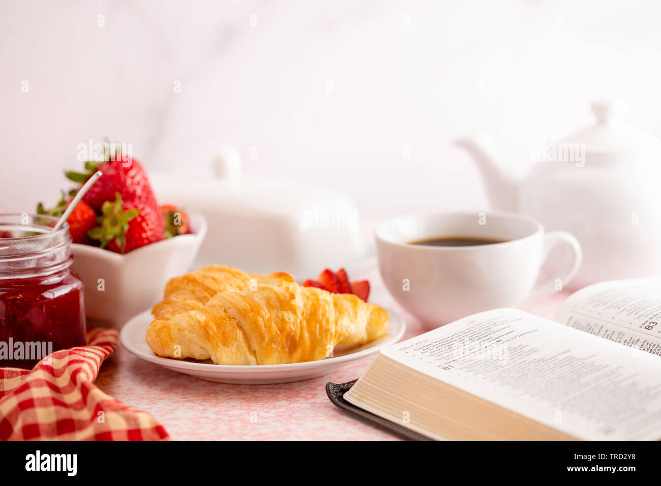 Personal Bible Study at a Table Set for Breakfast Stock Photo - Alamy
