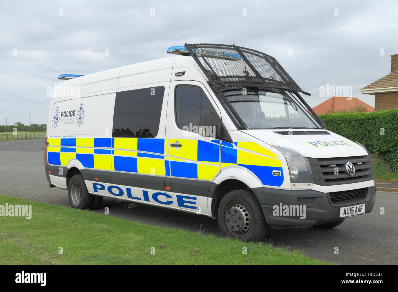 Norfolk and Suffolk Constabulary, Police Vehicle, joint forces, riot van, front windscreen protector, UK Stock Photo