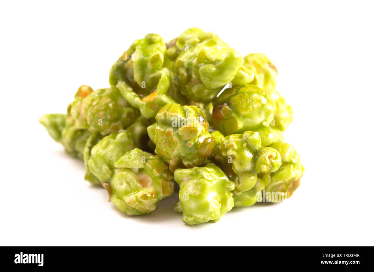 Lime Flavored Popcorn on a White Background Stock Photo