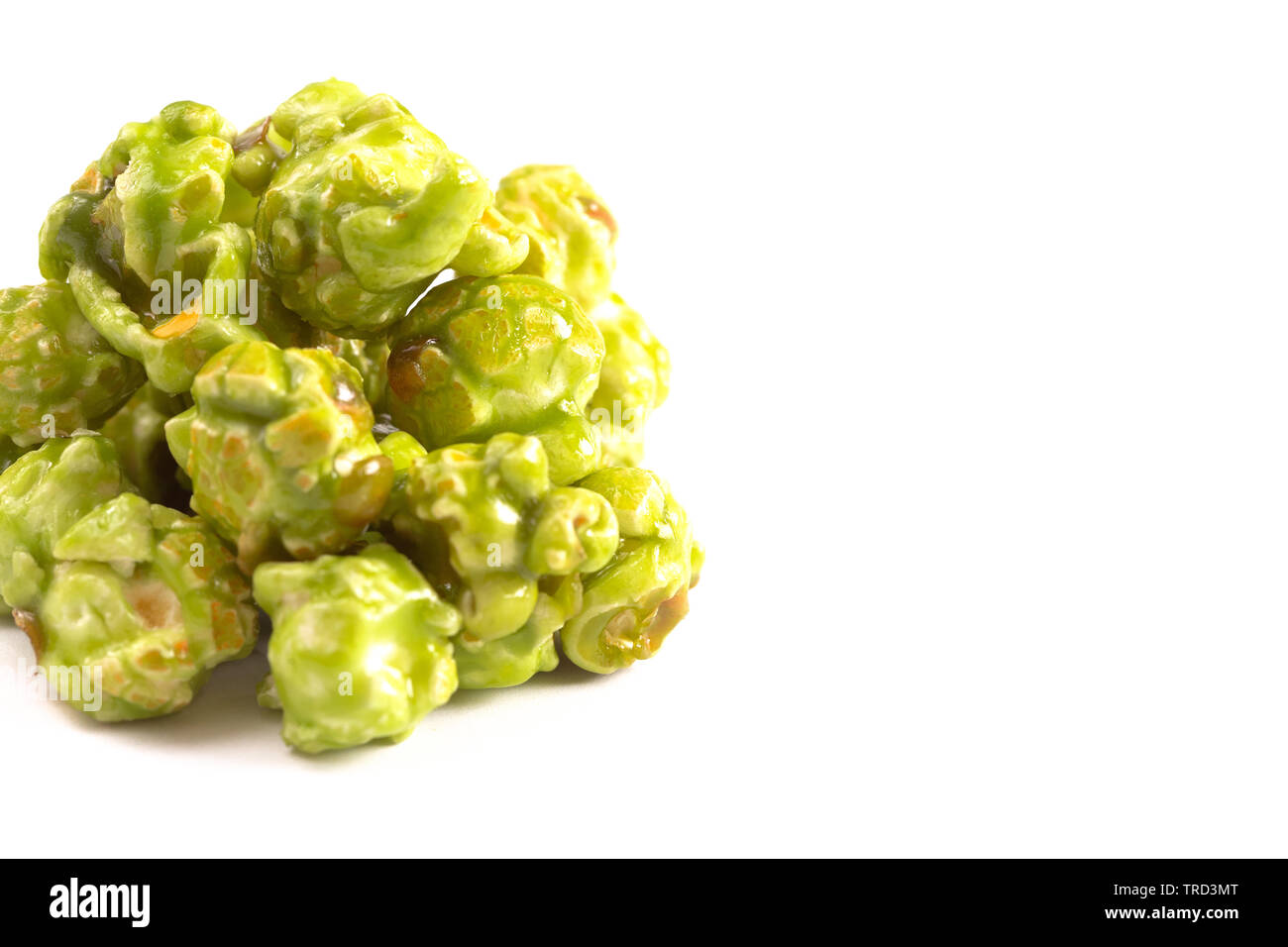 Lime Flavored Popcorn on a White Background Stock Photo