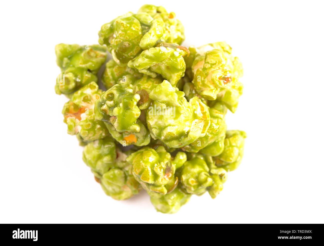 Lime Flavored Popcorn on a White Background Stock Photo