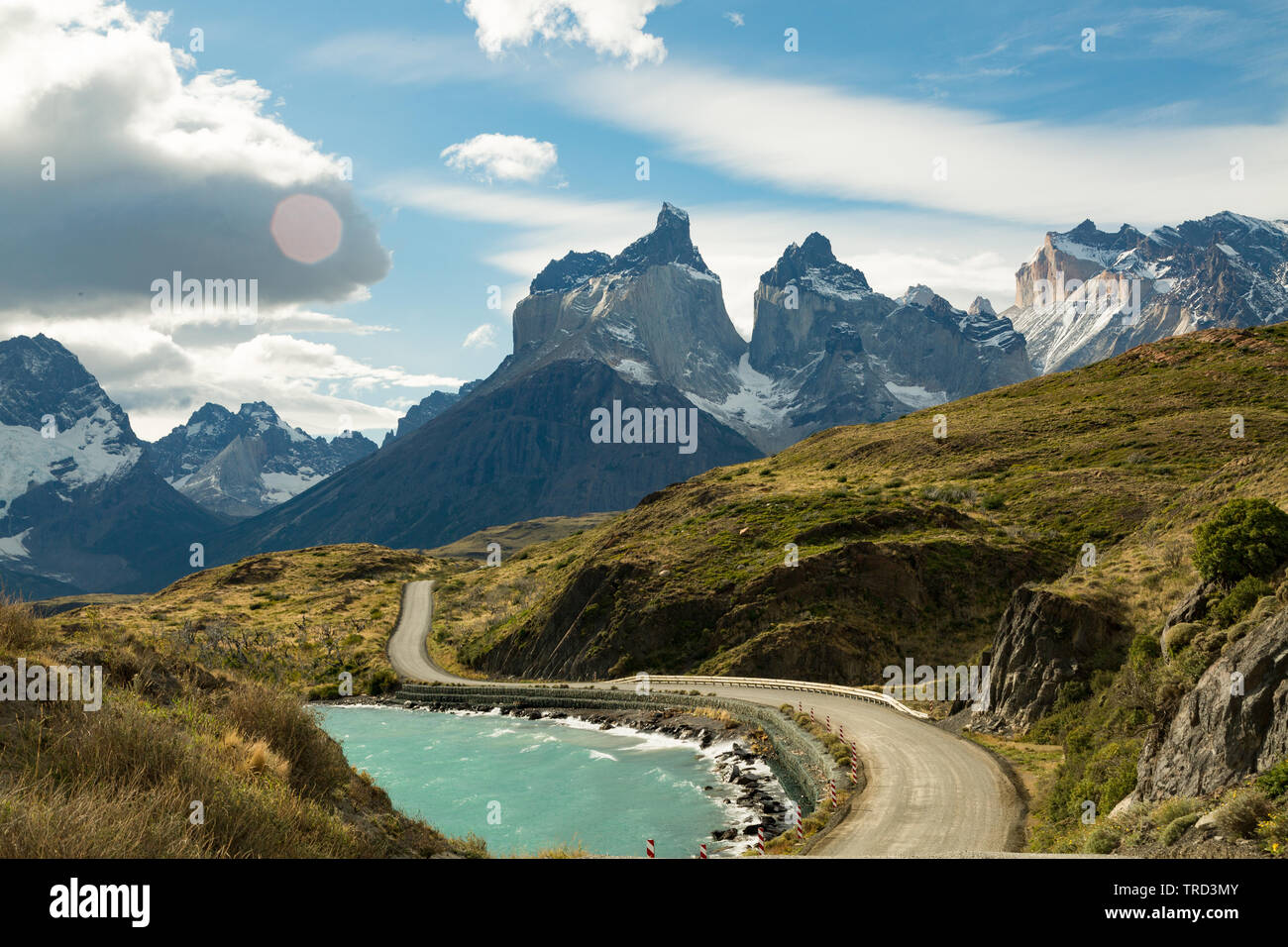 Open road torres del paine national park hi-res stock photography