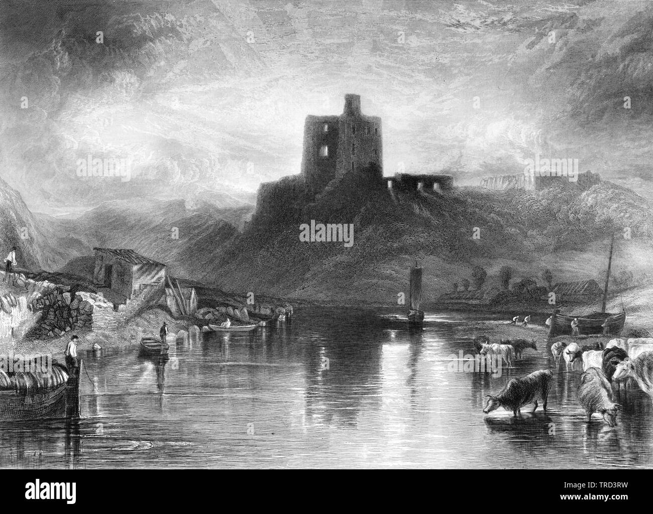 JMW Turner view of Norham Castle on the River Tweed Stock Photo