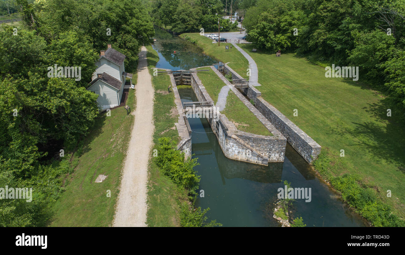 Scenic Aerial Photography of Historic Chesapeake & Ohio Canal Lock and