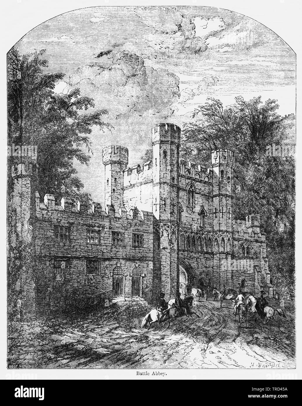 Battle Abbey, Illustration from John Cassell's Illustrated History of England, Vol. I from the earliest period to the reign of Edward the Fourth, Cassell, Petter and Galpin, 1857 Stock Photo