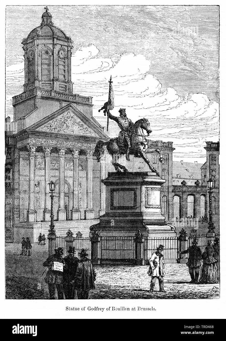 Statue of Godfrey of Bouillon at Brussels, Illustration from John Cassell's Illustrated History of England, Vol. I from the earliest period to the reign of Edward the Fourth, Cassell, Petter and Galpin, 1857 Stock Photo